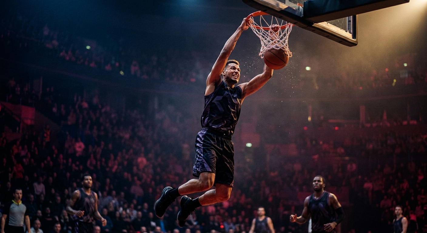 Basketball action at the hoop